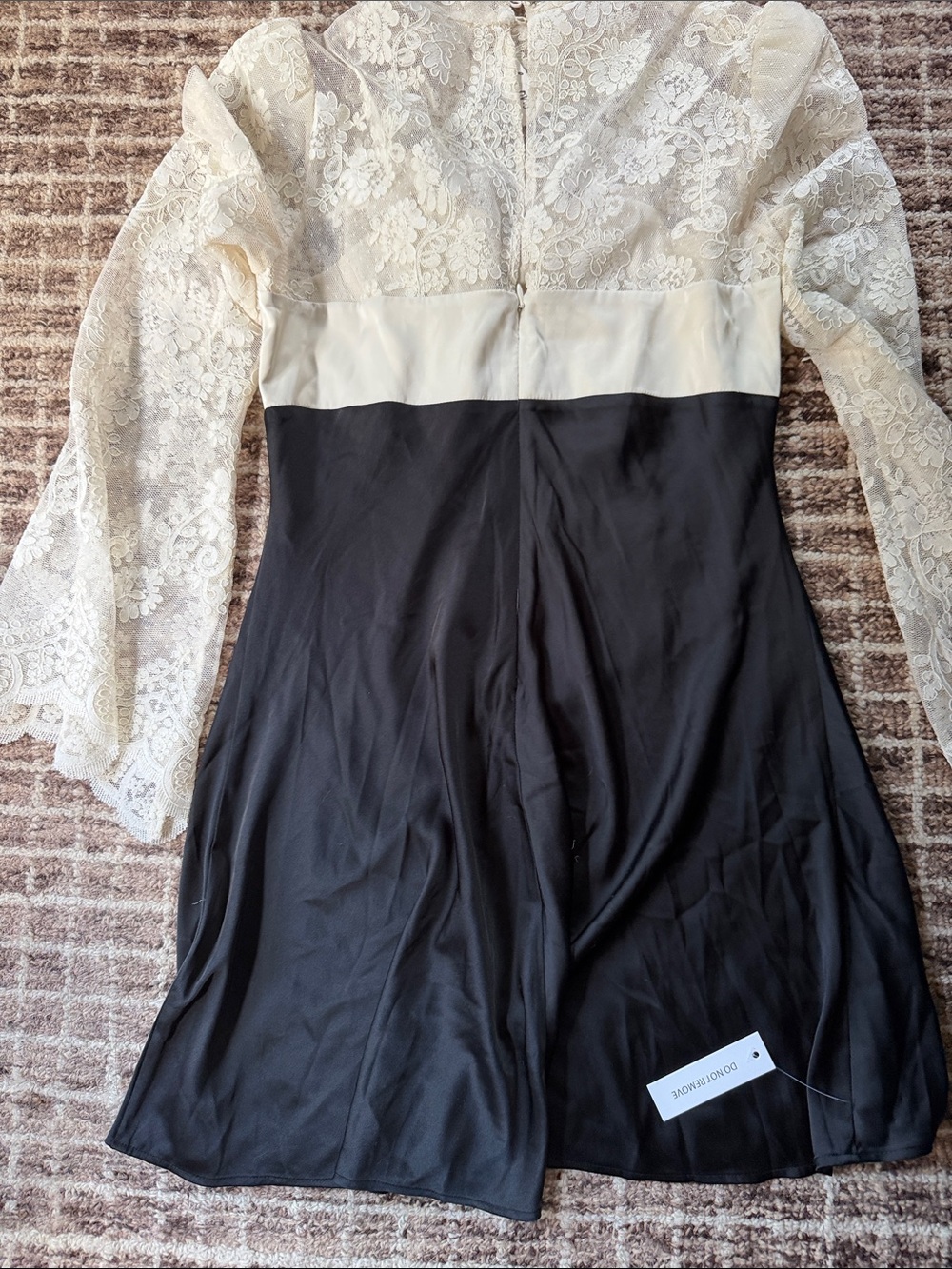 For Love and Lemons - Lace Contrast Bow Front Mini Dress - Cream & Black Large - Picture 9 of 9